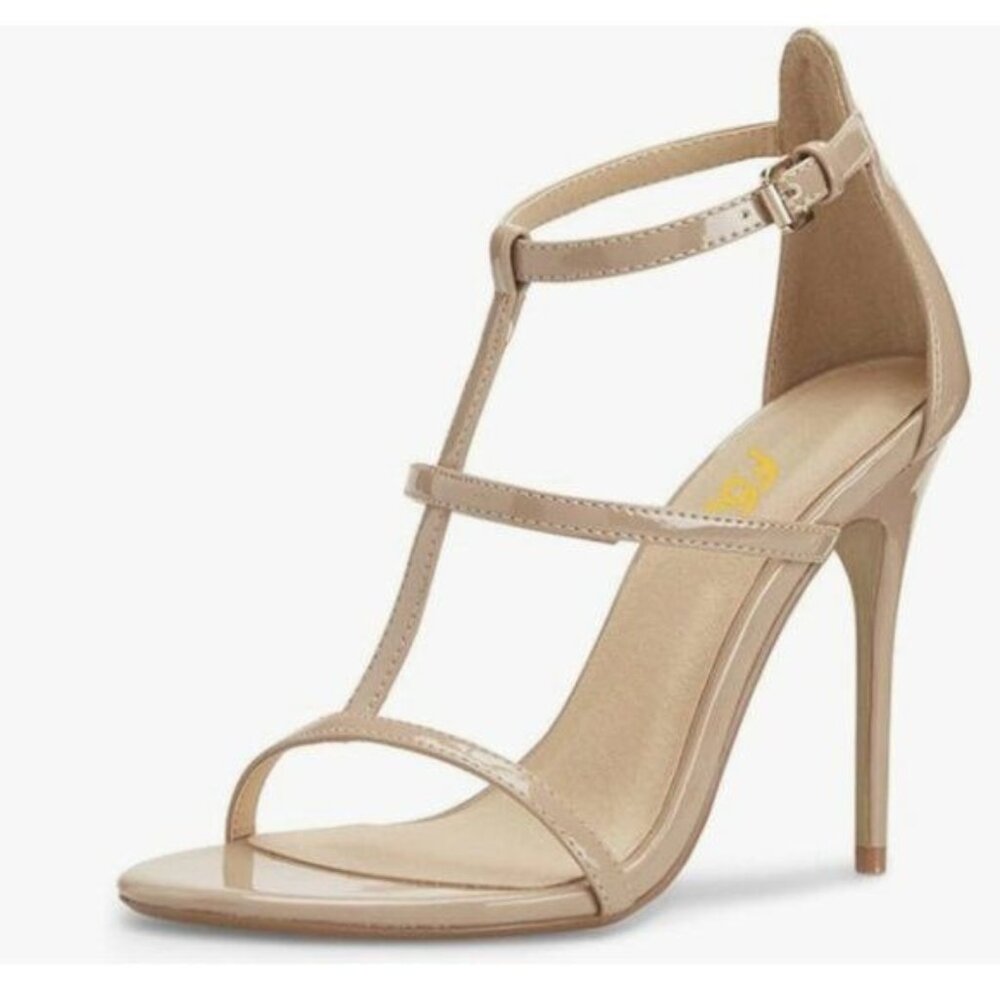 FSJ Beige Evening Dancing Sandals Strappy Open Toe High Heel Summer Shoe